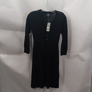 BMoss Elegant Black Knit Dress with Buttons